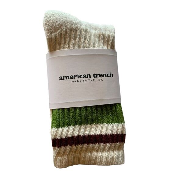 American Trench Chive/Berry Retro Stripe Crew Socks Universal Fit - Picture 2 of 3
